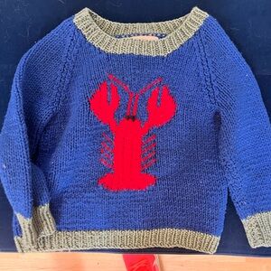 Handknit Red Lobster Sweater- 16” long